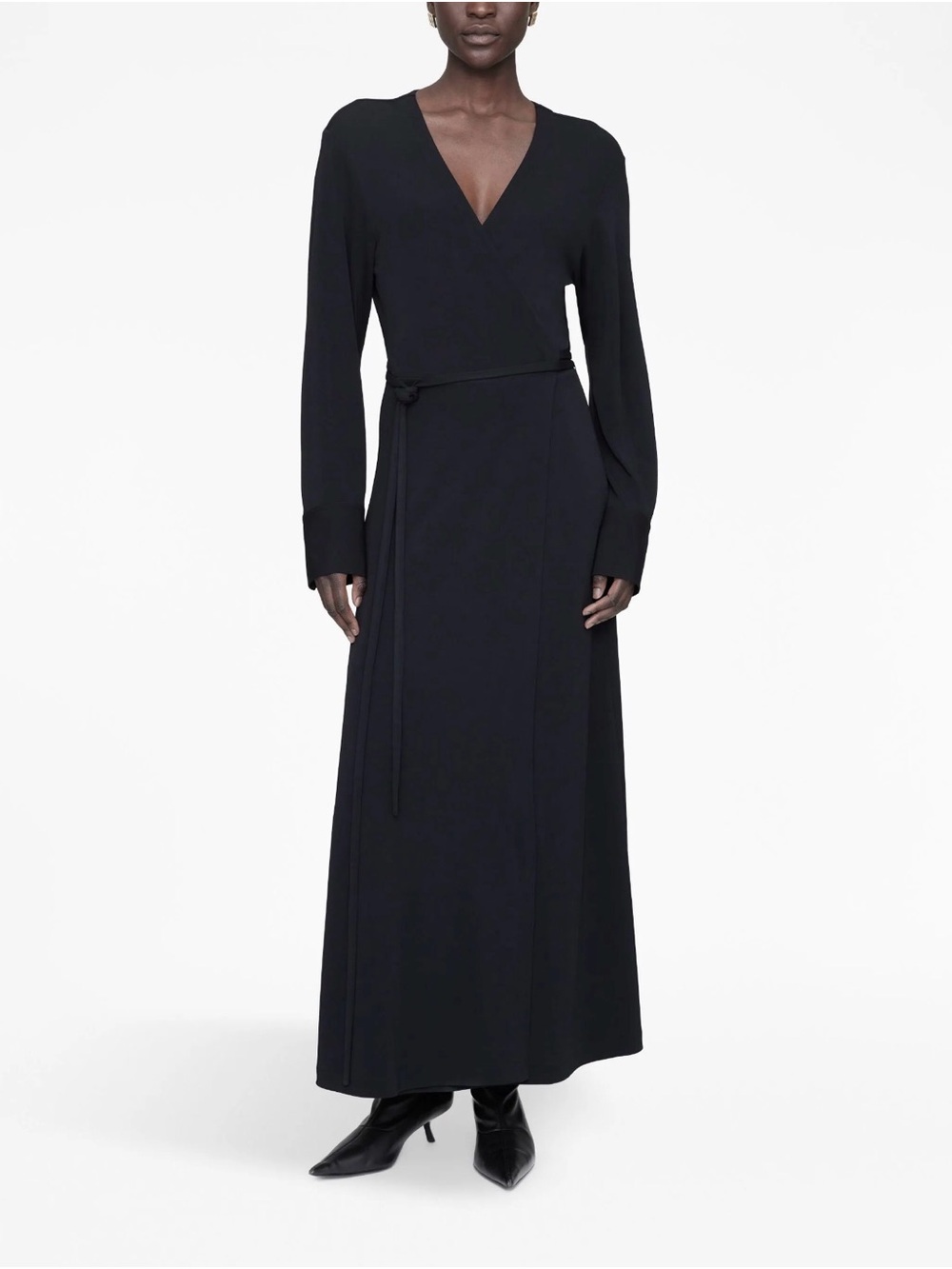 NWT Anine Bing Long Black Wrap Maxi Dress with Waist Tie